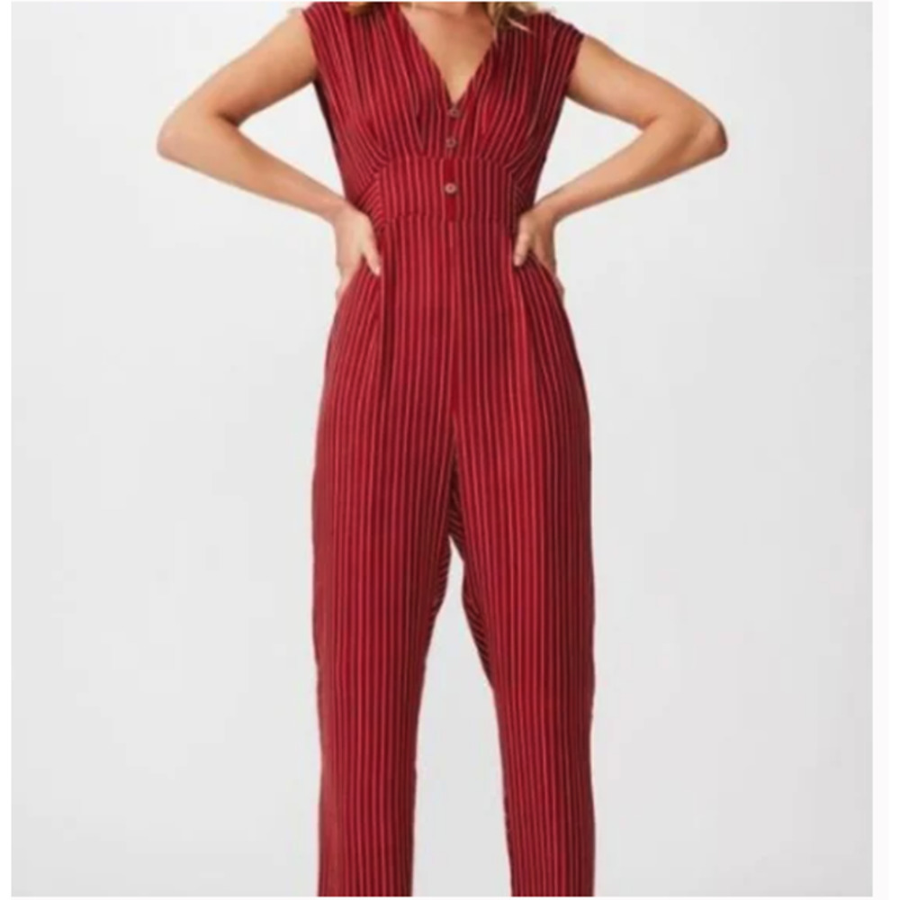 Cotton-on jenny stripe garnet delilah deep v-Neck jumpsuit - Picture 3 of 11